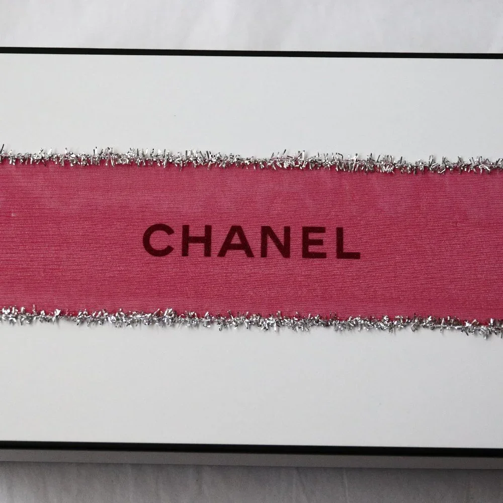 CHANEL Signature Medium White Gift Box with Pink Organza Ribbon